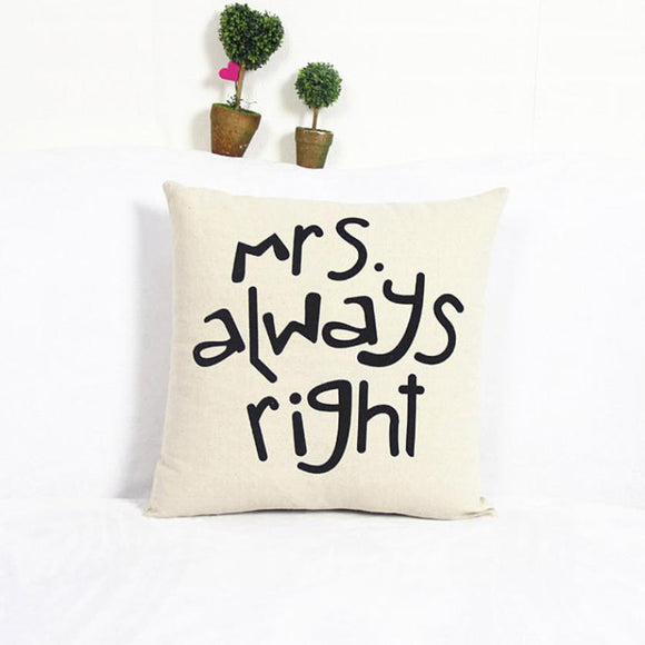 High Quality Luxury Brand New Home Cotton Linen Mr/Mrs Pillow Case Waist Throw Home Pillow