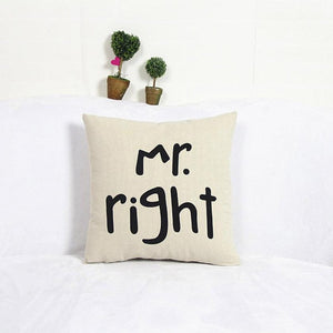 High Quality Luxury Brand New Home Cotton Linen Mr/Mrs Pillow Case Waist Throw Home Pillow